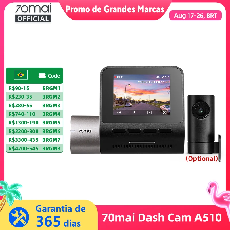 Câmera Veicular 70mai A510 1944P 3K HDR com GPS Integrado, Suporte ADAS, 4G LTE, Controle Remoto e Modo de Estacionamento 24H
