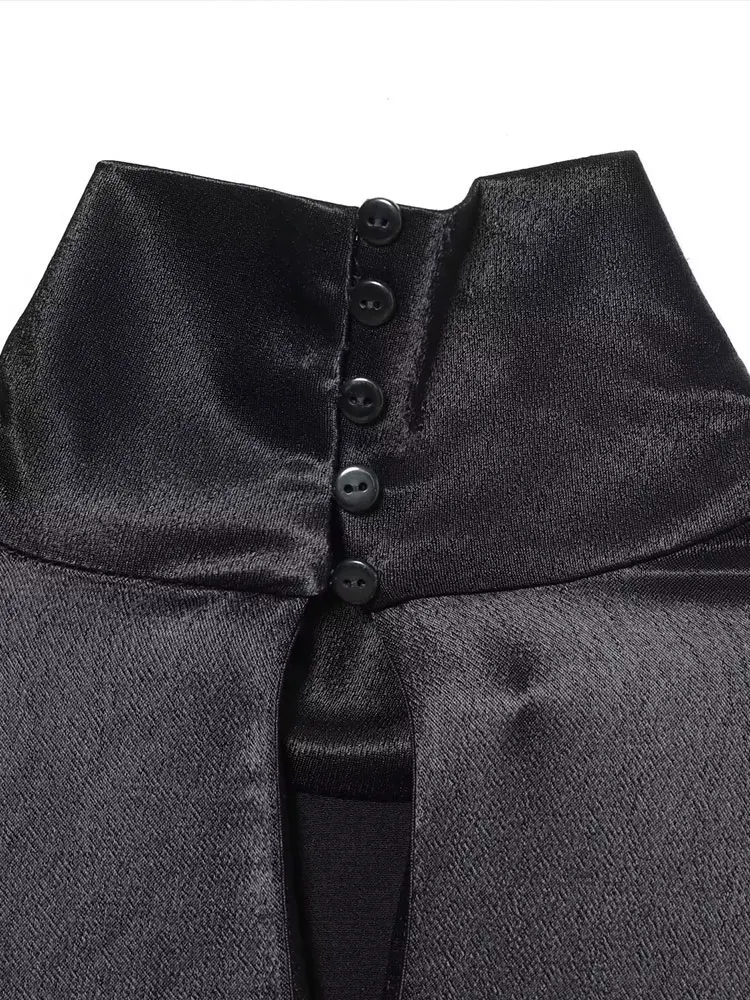 Nlzgmsj feminino blusa de cetim vestido 2025 feminino outono nova moda manga longa assimétrico vestido de rua alta