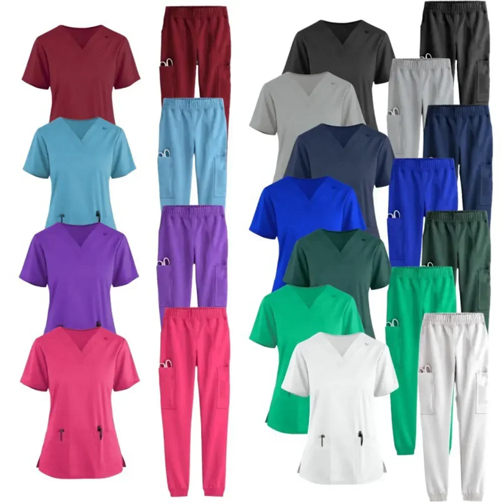 Dierenarts Chirurgie Overalls Scrubs Set Medische Uniformen Stretch Scrub Tops met Zakbroek Verpleegstersuniform Schoonheidssalon Werkkleding