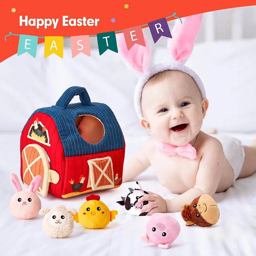 ألعاب الأطفال الحظيرة محشوة حيوانات المزرعة حشرجة الموت التجعيد مرآة ألعاب مونتيسوري للطفل كرات حسية الصغار تخزين المواد #6