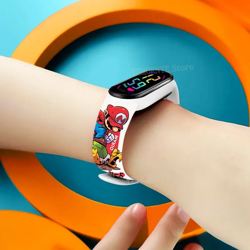 Mario Bros jam tangan anak jam tangan Digital Luigi figur aksi putri Peach Yoshi Bowser gelang olahraga anak tahan air mainan jam tangan Digital