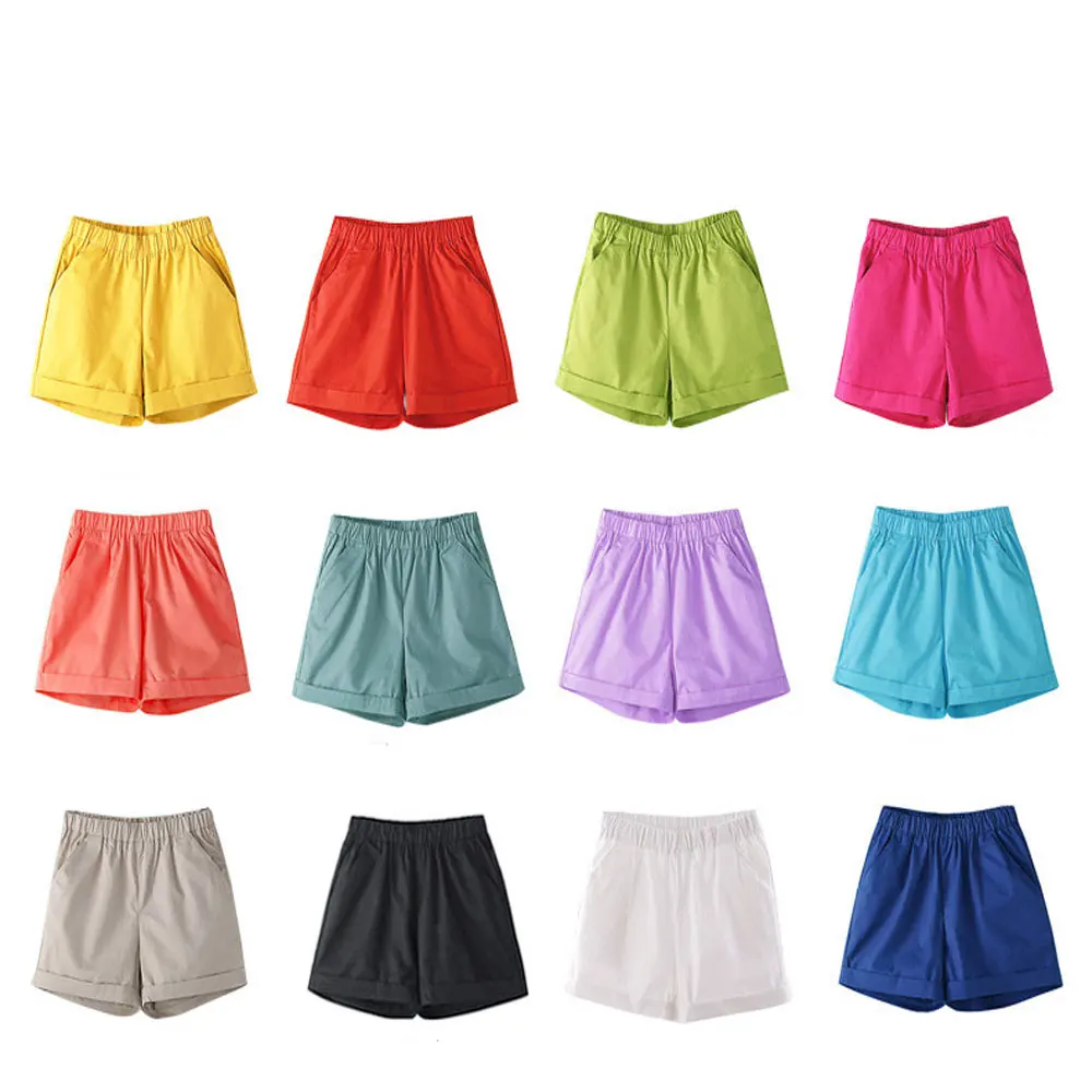 Frauen Süßigkeiten Farbe Shorts lässig Strand lose Baumwolle Sommer weibliche Capri hose Taille plissiert atmungsaktive Schweiß weites Bein Hose