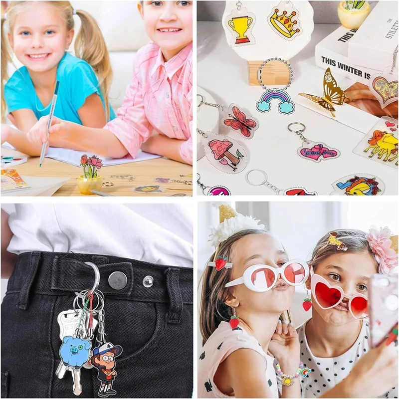 160Pcs Shrink Plastic Sheets Kit,7.9 X 5.7 Inch Shrink Paper Sheets And Keychains Making Accessories For Kids DIY Craft