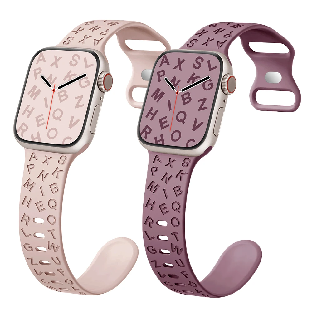 Strap for Apple watch band 45mm 44mm 42mm 49mm 40mm 41mm Silicone Engraved Bracelet Correa iWatch Series SE 8 9 7 6 5 4 3 Ultra