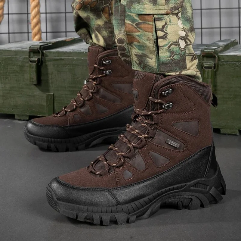

2025 Men's Spring Autumn Hunting Boots Outdoor Waterproof Anti-slip Color-blocking Boots Men Hiking Shoes