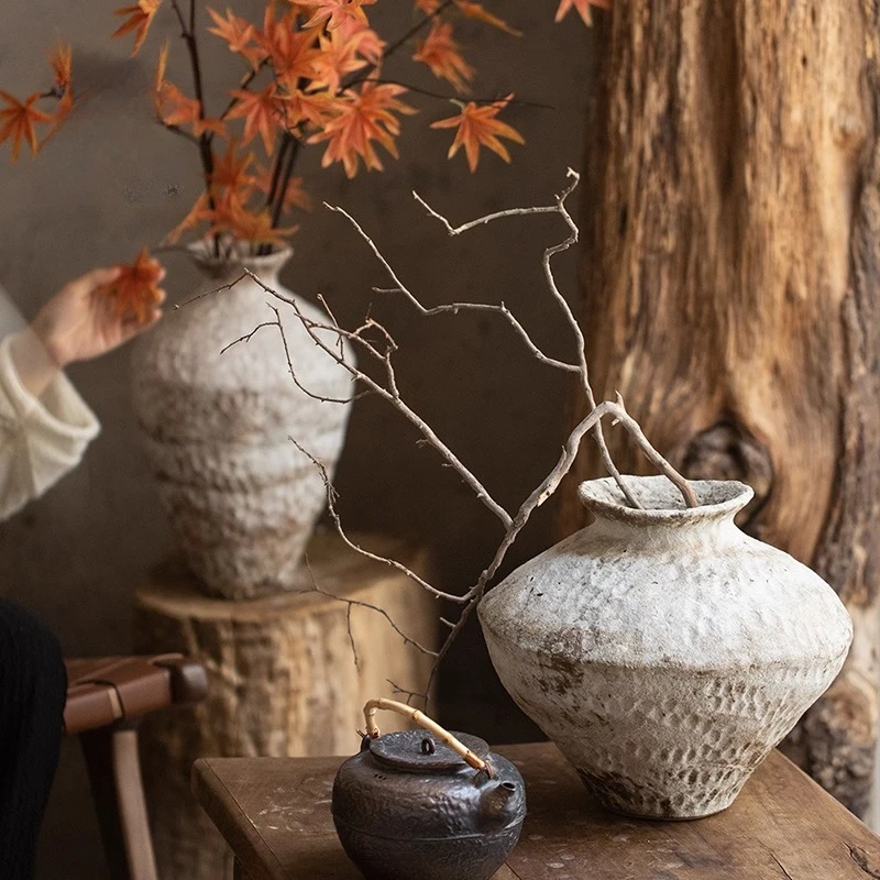 

Винтажная керамическая ваза для гостиной, ваби-саби дзен, декор для прихожей, керамическое сосуд ручной работы, дисплей для чайной комнаты, цветочная композиция