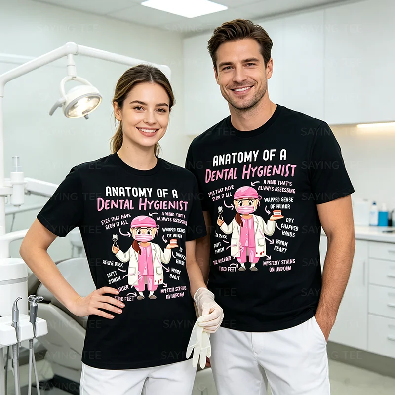 Dentalhygieniker Anatomie T-Shirt Y2k Lustiges Zahnarzt HS0 Grafik Spruch T-Shirt Humor Zahnärzte Personalisierte Weiche Baumwollkleidung – Detail 4