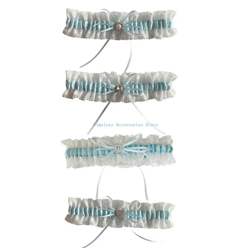 

97QE Sophisticated Blue Lace Garter with Elastic Lace Trim And Crystal Detail For Bridal Accessories Or Wedding Parties