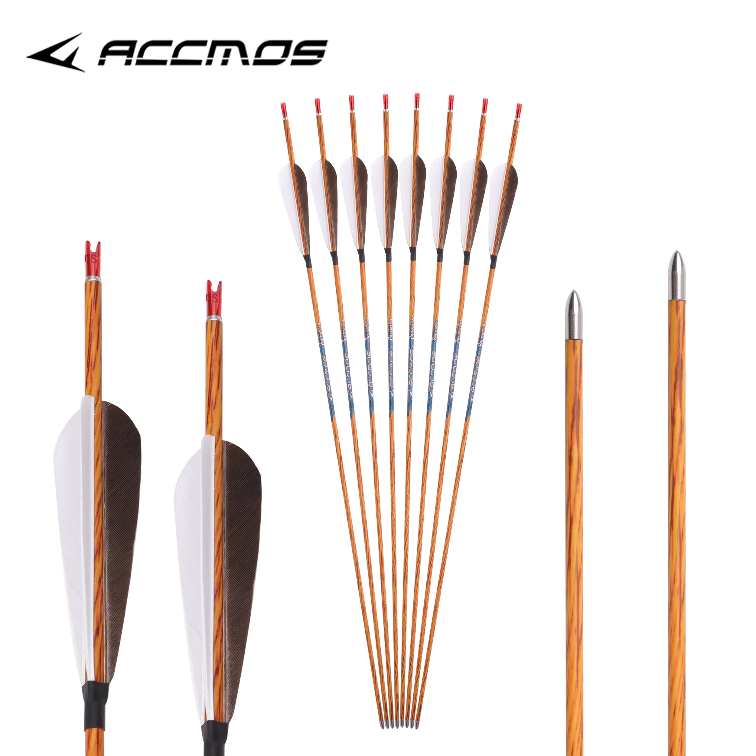 

6/12pcs ID 4.2mm Wooden Carbon Arrow Spine 500 600 700 800 900 1000 Recurve/Compound Bow Turkey Feather Archery