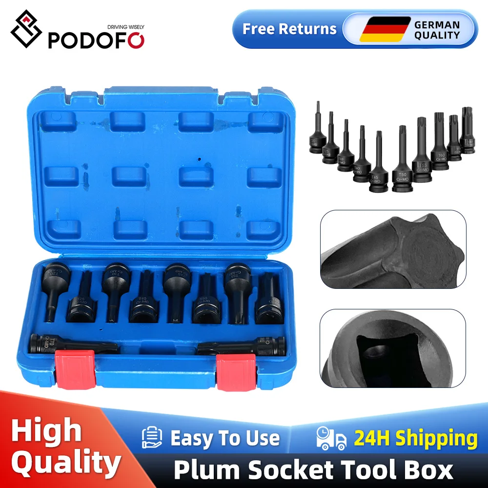 Podofo 10 pièces Impact tournevis hexagonal Bit entraînement métrique cr-mo acier Air Allen clés tournevis embout douille clé à chocs outils T20-T80