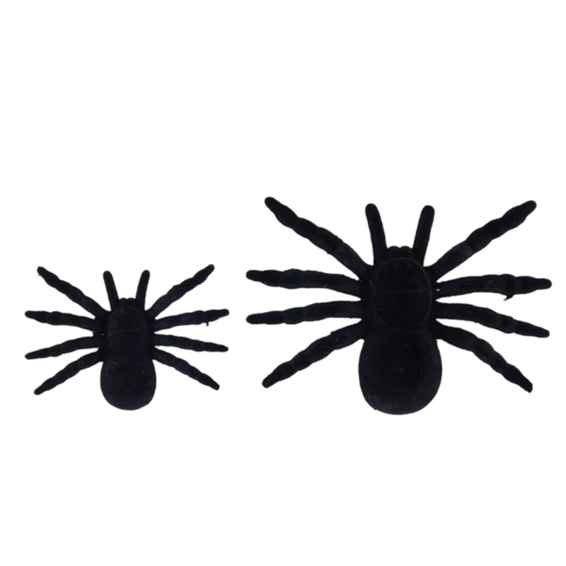 Set Of 2/1 Realistic Flocking Spiders Perfect For Halloween Props