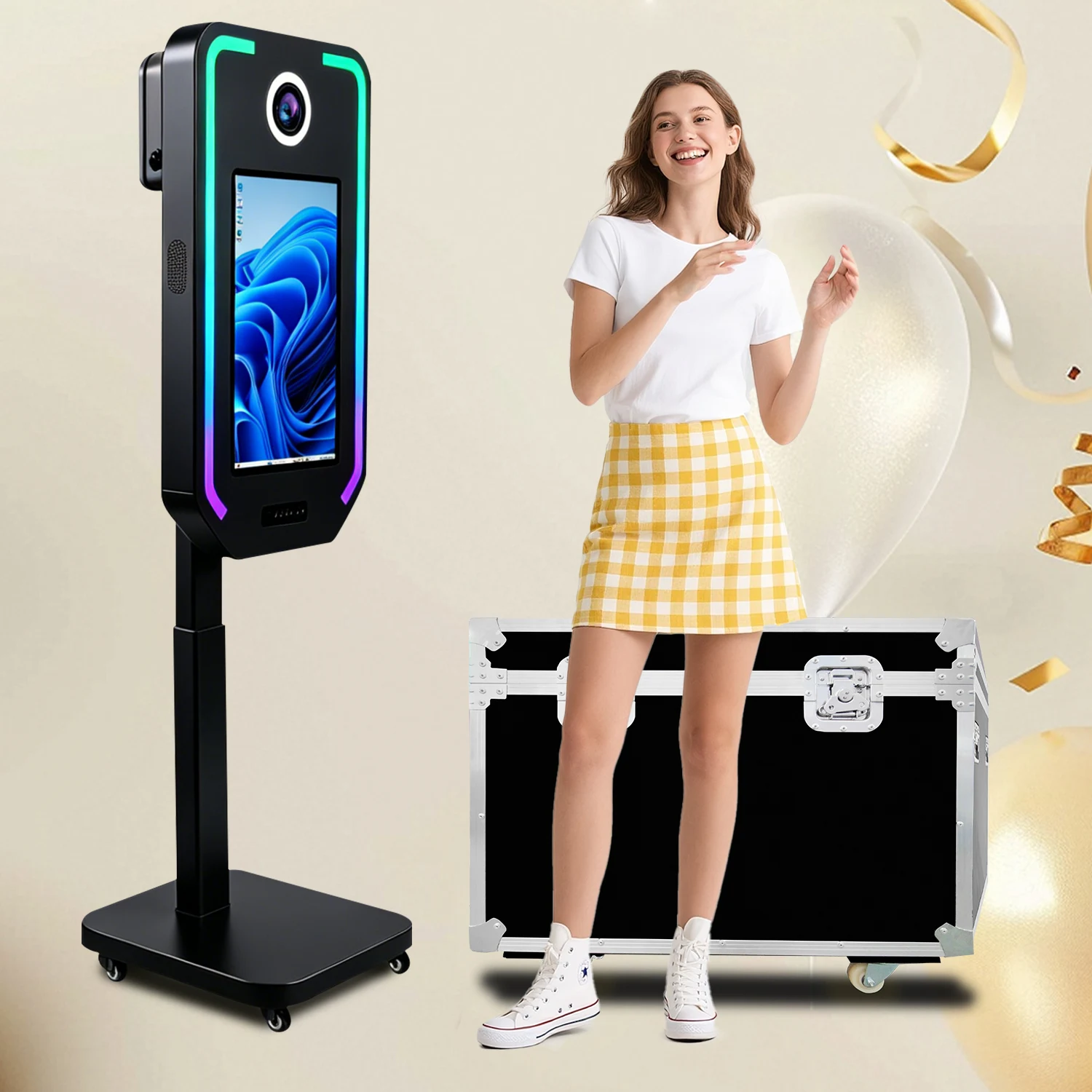Newly Electric Lifting DSLR Photo Booth Frame With 21.5 Inch Touch Screen Camera Photo Booth Machine Portable Selfie Photobooth