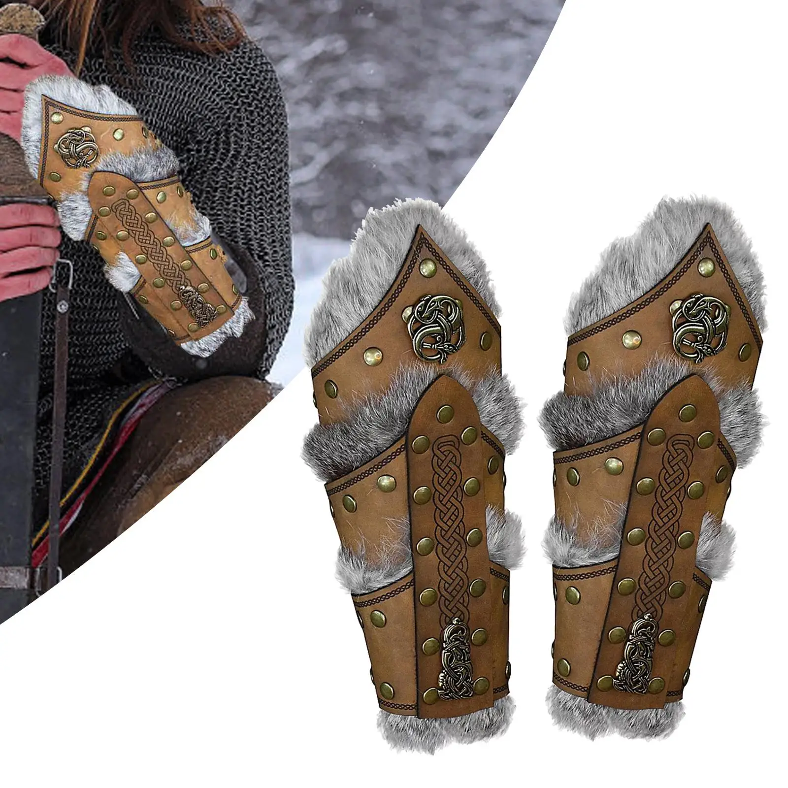 واقيات للذراع من العصور الوسطى من جلد البولي يوريثان، سوار معصم عريض، حزام قابل للتعديل لملحقات المسرح التنكرية #3