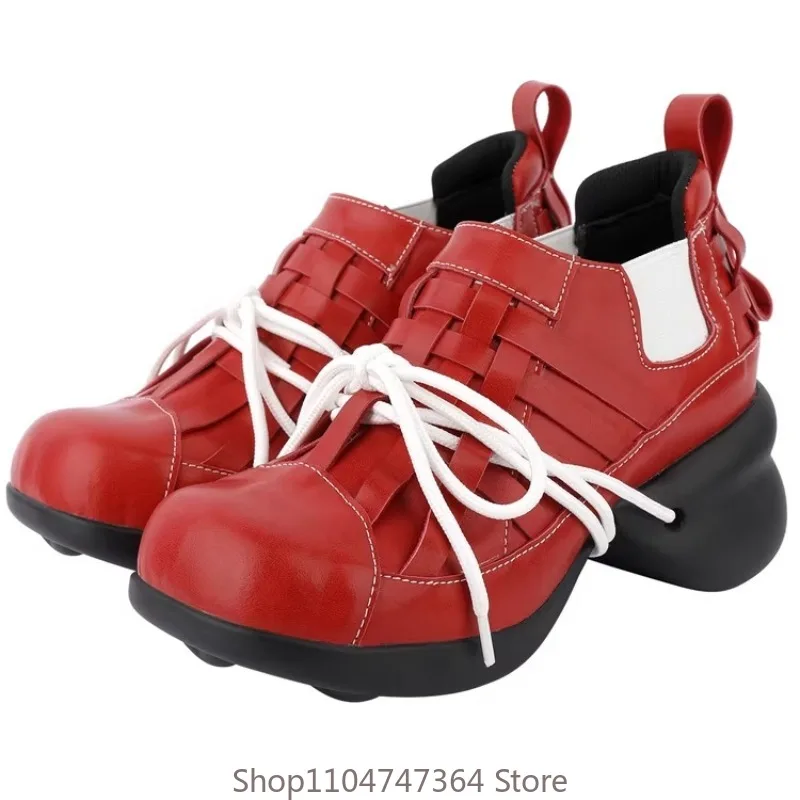 

Новые весенние модные кожаные туфли в стиле панк, женские туфли на высоком каблуке с толстой подошвой, повседневные, на шнуровке, для офиса, модные туфли-лодочки для женщин