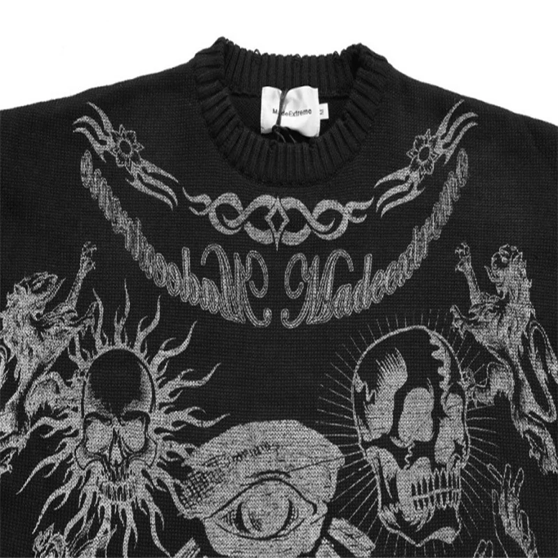 Spring and Autumn New Men's Sweater Cross border Vintage Skull Print American Street Knitted Top Sweater