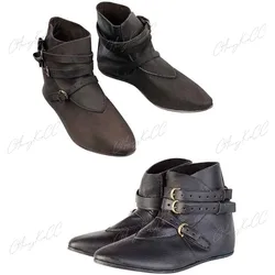 Halloween Costume Medieval Retro Punk Men Knight Pirate Prince PU Leather Shoes Women Gothic Vintage Bandage Short Ankle Boots