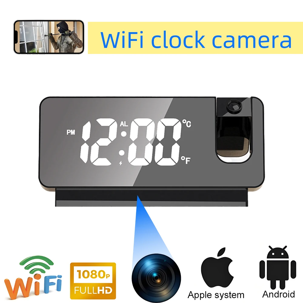 1080P HD Time Projection Alarm Clock IP Network Monitoring Camera WiFi AP Home Surveillance Video Camera