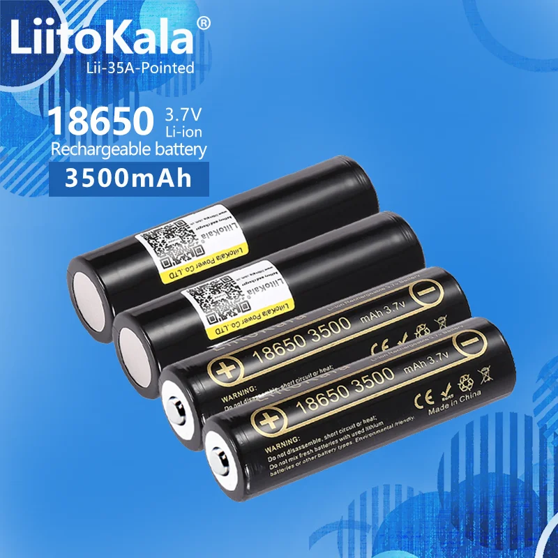 1-20PCS LiitoKala 18650 lithium battery Lii-35A rechargeable battery 3500mAh high capacity 3.7V pointed light flashlight battery