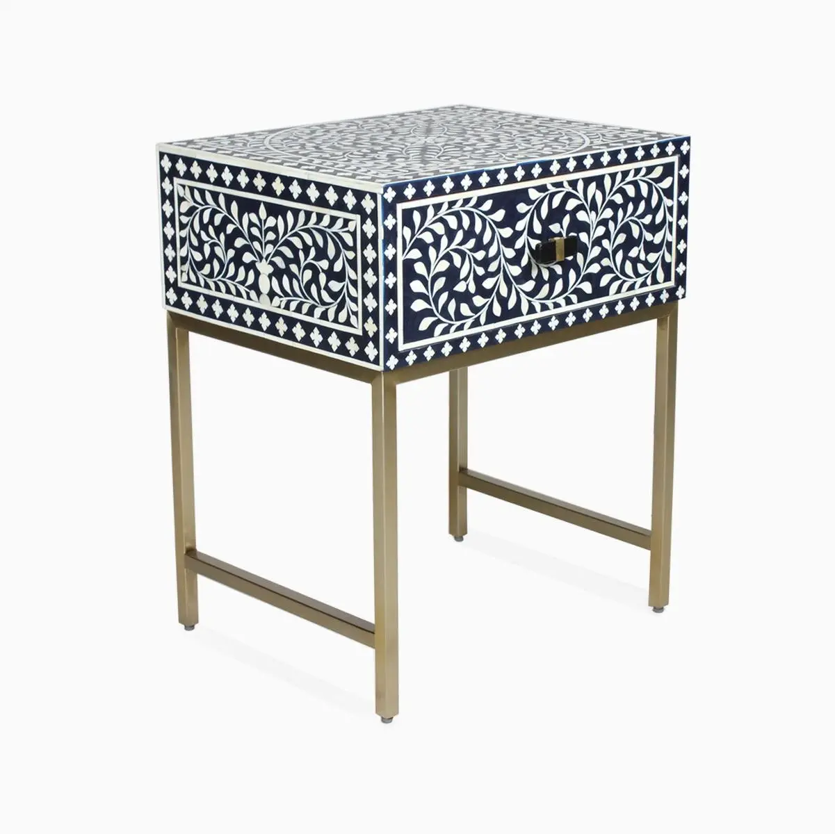 Modern antique bone inlaid bedside table adjustable handmade exquisite flower bedside table