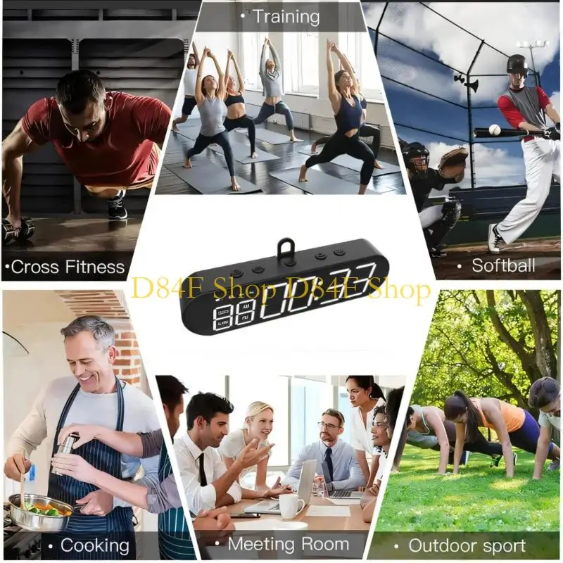 D84F Large Gym Timer Clock Gym Stop Watch Count Down/Up, Workout Timer Interval Clock with Remote, LED Interval Training Timer