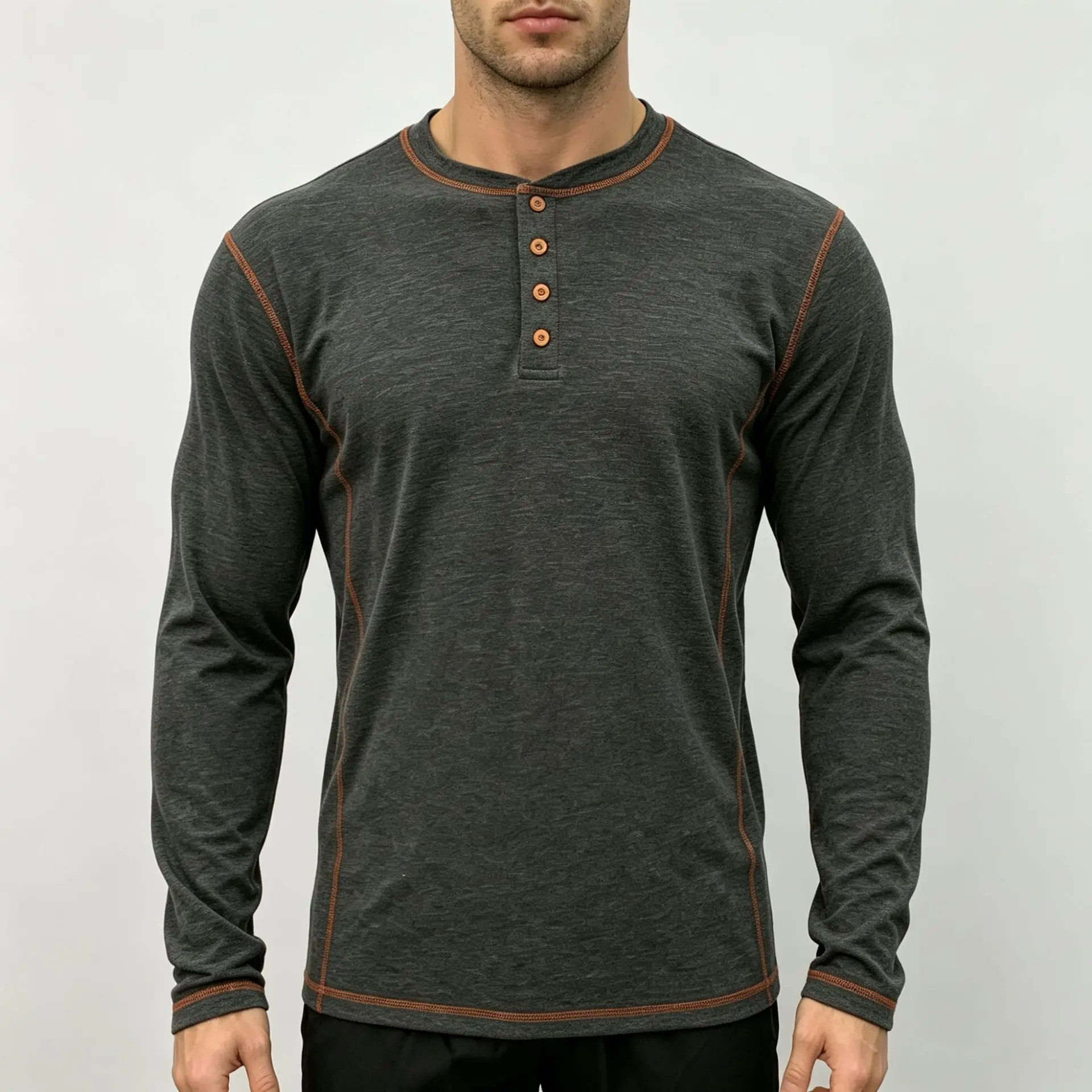 2026 Autumn Men Slim Fit Henley Long Sleeve T‑Shirt Button Half‑Open Placket Casual Streetwear Basic Male Tops Tees