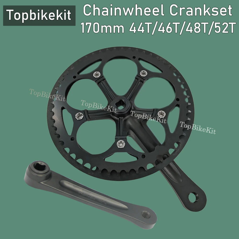 Enkele Kettingblad Crankstel – 170 Mm, Vierkant Gat, 48T/52T – Voor Elektrische Fiets, MTB, Racefiets En Fixie – Zwart, Met Beschermplaat