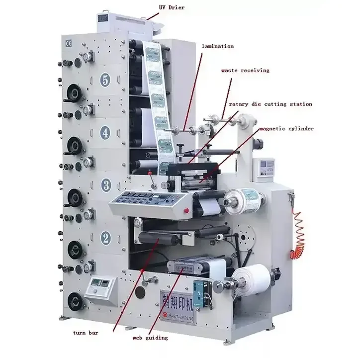 RY320-5B High Speed Automatic 320mm 5 Colors Multifunctional Label Flexo Printing Machine For Roll To Roll