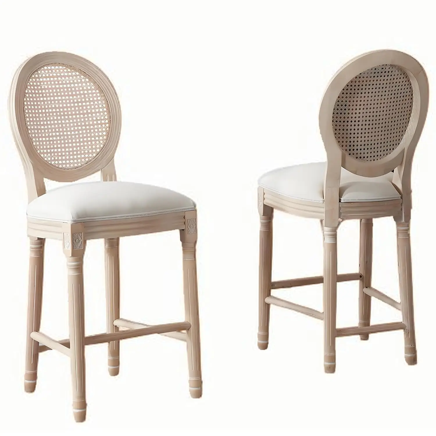 

Комплект из 2 барных стульев в стиле французского кантри с круглой льняной спинкой и деревянными ножками для кухни/барной стойки, на заказ