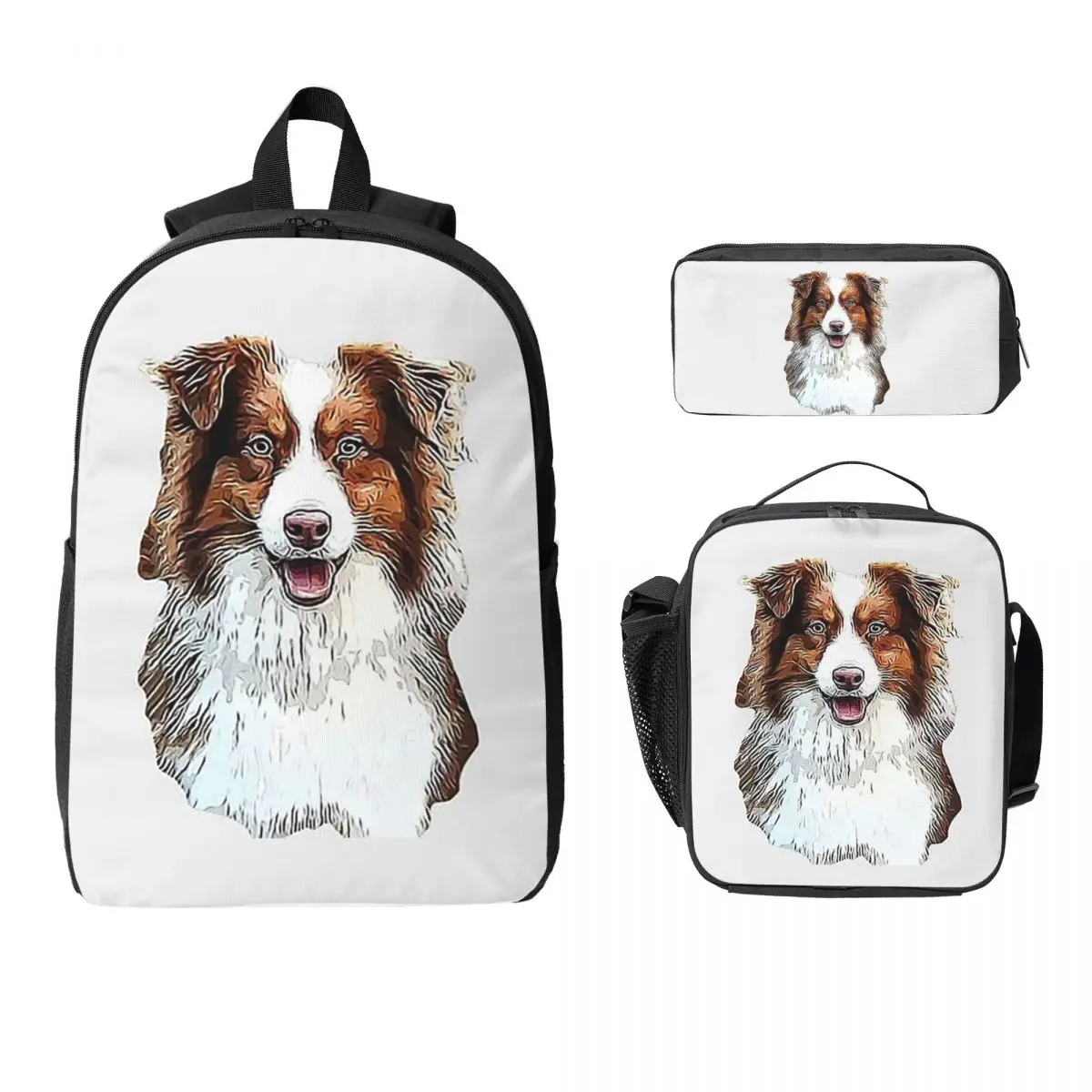 

Australian Shepherd Red Tricolor Lovers Backpack BookBag School Bag Laptop Shoulder Bags 3ps Insulated Lunch Bag Pencil Case