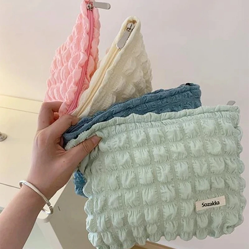 Solid Fur Cosmetic Storage Bag Large Women Zipper Makeup Organizer Handbag Stationery Pencil Case Travel Make Up Toiletry Punch