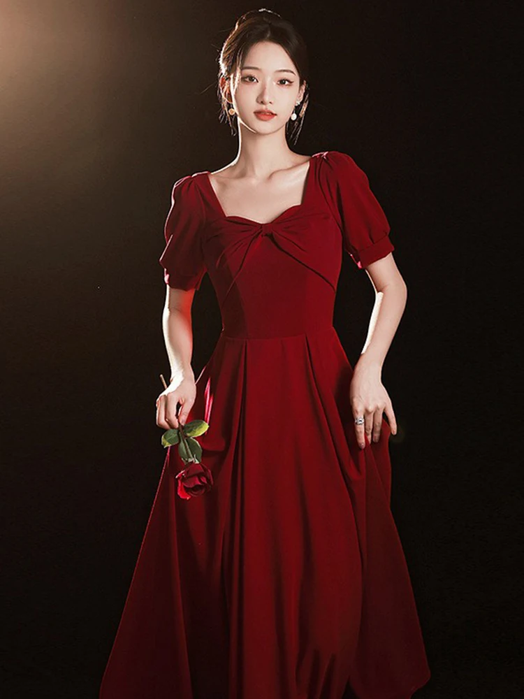 

2025 New plus Size Red Dr Wedding Dr High Waist Bubble Sve A-Line Skirt Korean Sle for Engagement And Wedding