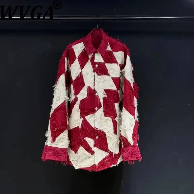 

WVGA Spring Autumn New Man High Street Color Blocked Trendy Long Sleeve Shirt Niche Chic Casual Turn-Down Collar Tops Ins W22542