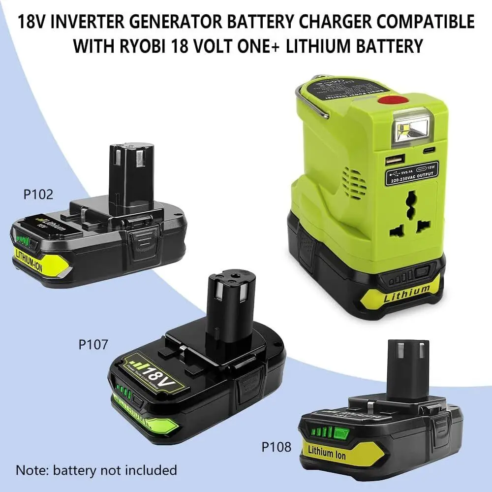 For Ryobi Portable Power Inverter 200W Portable Power Generator With USB Type-c AC120V/220V(optional)