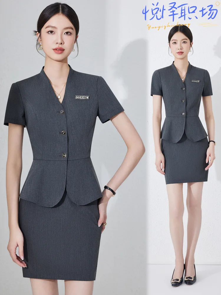 

Short-sleeved jewelry store hotel beauty salon sales department front desk sales reception manager2025Women's Workwear Suit