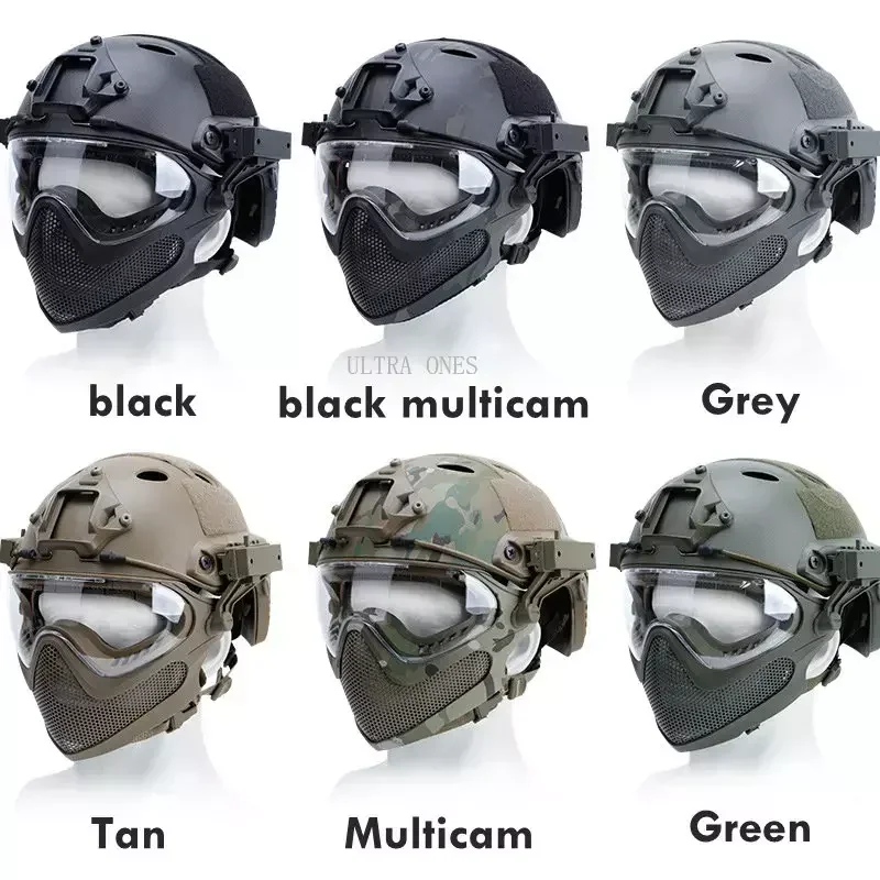 Tactical Helmet + Mask + Goggle Sets Airsoft Shooting FAST PJ Helmets Wargame Cs Paintball Full Face Protection