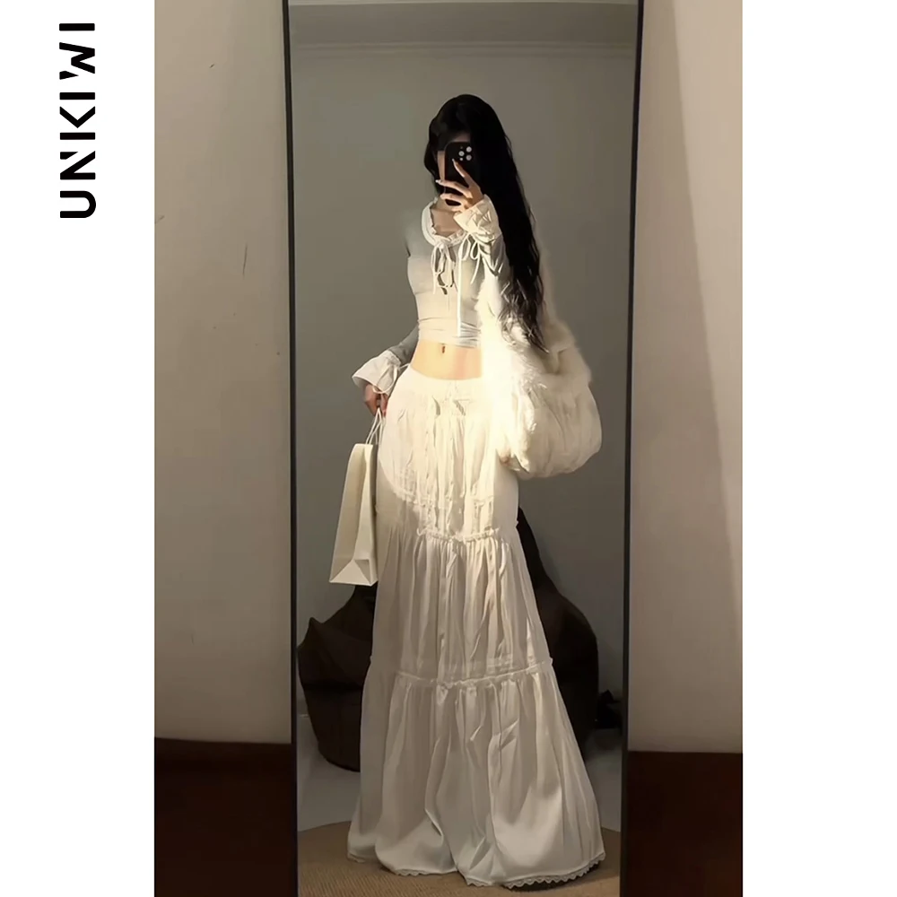 Maxi Skirt Fairy Cake Dress for Women White Elastic Waist Flowy Tiered Long Skirt Women‘s Boho Holiday Summer Fairycore Outfit