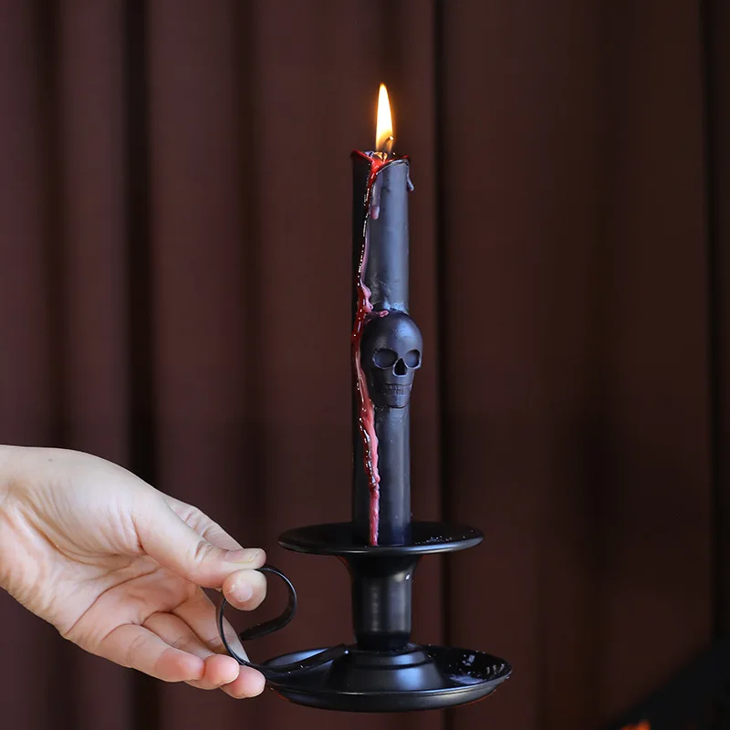 20cm Skull Long Pole Candle, Festive Atmosphere Decoration Candle, Drop Red Wax Liquid, Drop Blood Skull Soybean Mixed Wax