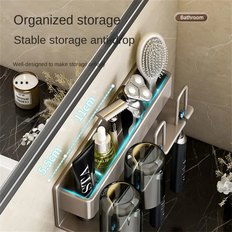 Wall Mounted Toothbrush Holder Hanging Storage Strong Load-bearing Space Aluminum Storage Toothbrush Rack Tooth Storage