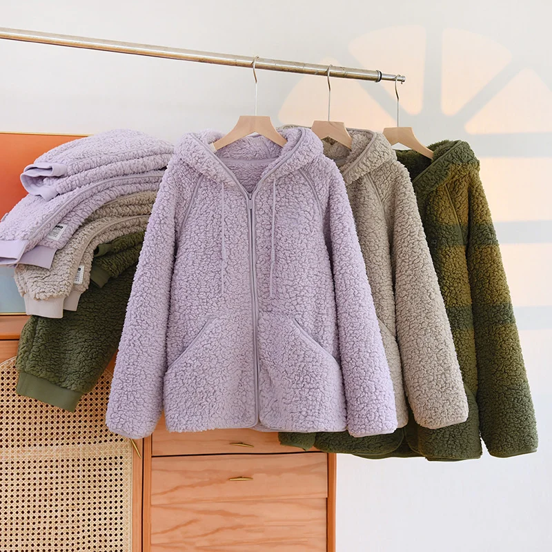 Herbst Winter neue Frauen warmes weiches Paar Korallen Fleece Pyjama 2 Stück Home Anzug lässig Kapuzen pyjama Nachtwäsche