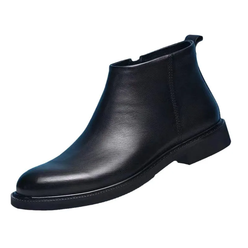 

Winter Cowhide High Top Men's Casual Leather Boots Soft Cut Anti-Slip Chelsea Boots for Men