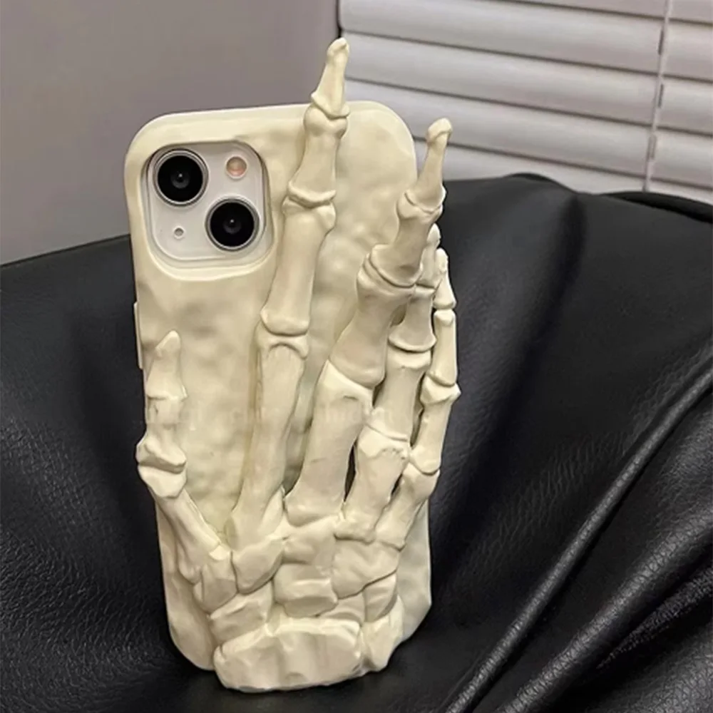 3D Skeleton Palm Phone Case For Iphone 16 Pro Max 15 13 12 11Pro Cases Creative Halloween Shockproof Cover Fundas Back Capa Gift