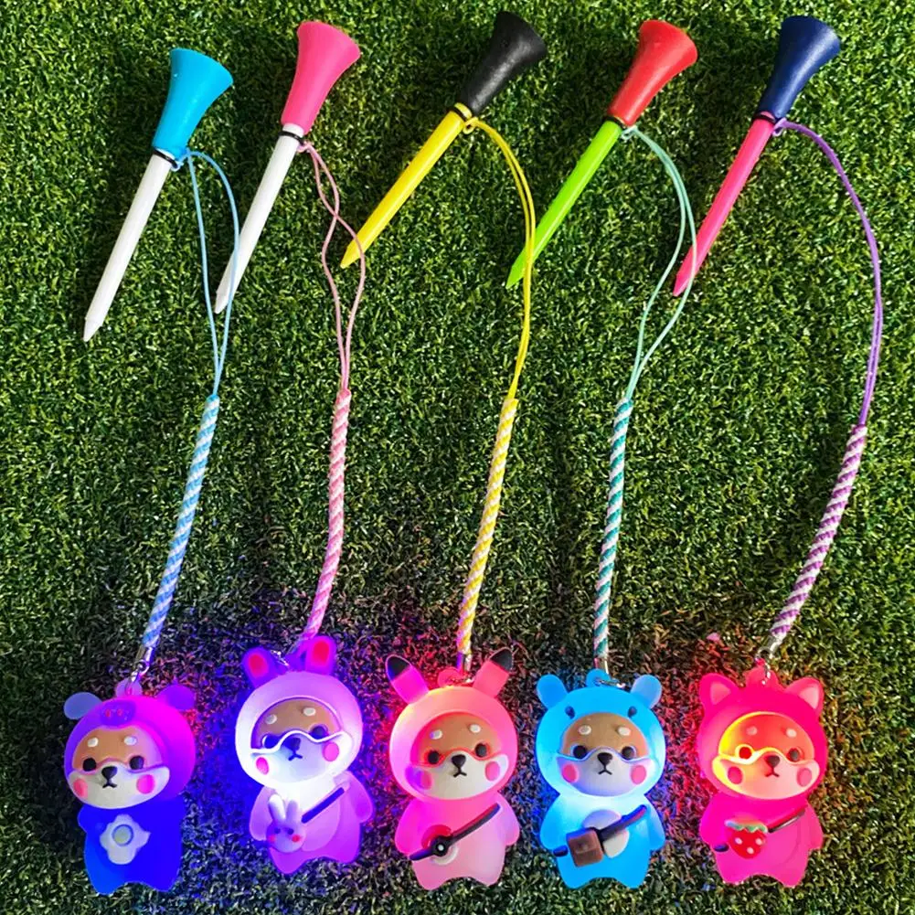 1Pc Random Color Golf Rubber Tees With Flashing Light Cute Prevent Loss Golf Ball Holder With Braided Rope Golf Accessory