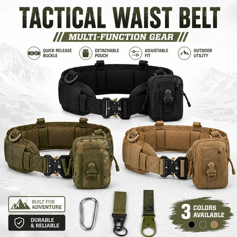 Tactical Waist Belt with Detachable Pouch Quick Release Buckle Outdoor Utility Gear for Hiking Camping Fishing Military Training