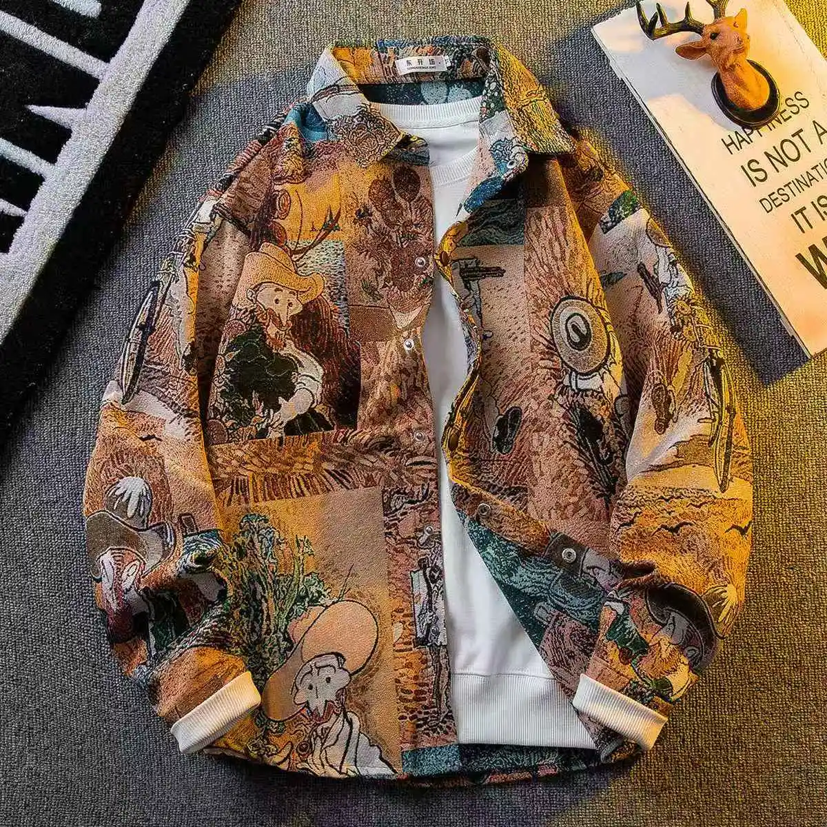 

Осень 2025 года, новый стиль, мужская модная рубашка с длинным рукавом и принтом, весенняя мужская облегающая деловая повседневная рубашка высокого качества, мужские рубашки M-3XL