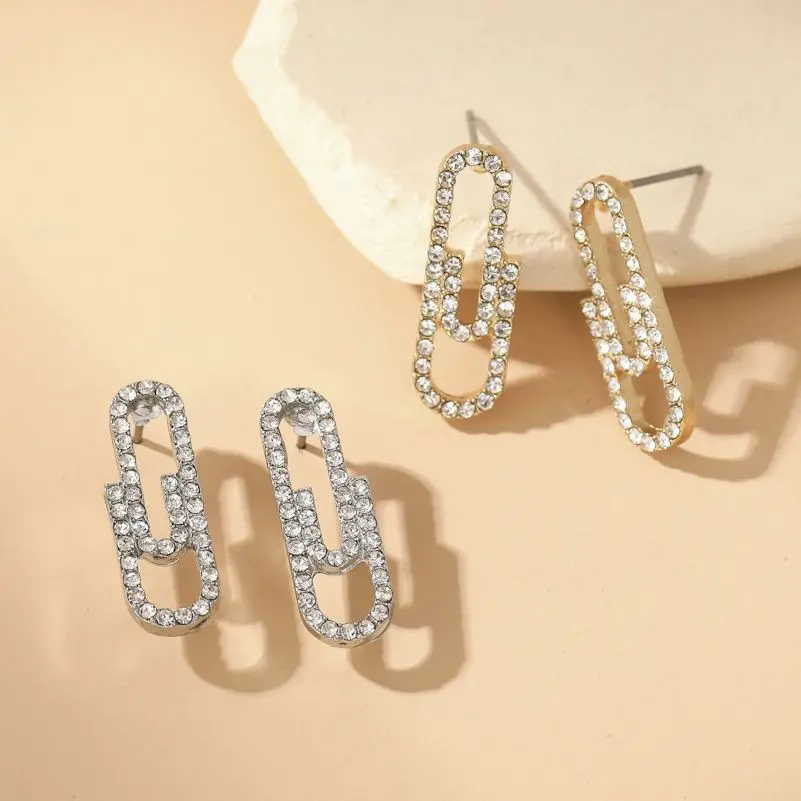 Korean Fahion Safe Pin Zircon Earrings Women's Fashion Trend Metal CZ Statement Jewelry Accessories