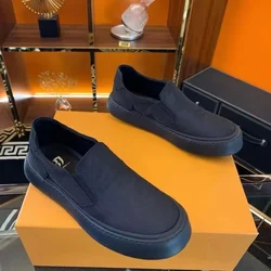 Men's Canvas Casual Shoes Comfort Walking Flats Vulcanize Shoes Light Lazy Shoes for Men Black Sneakers 2024 New Slip on Loafers