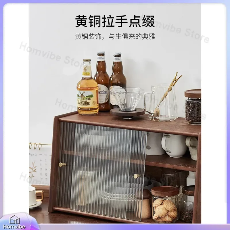 Solid Wood Desktop Storage Cabinet Dustproof Coffee Cup Tea Set Shelf Kitchen Organizer Box Dining Table Display Rack Home