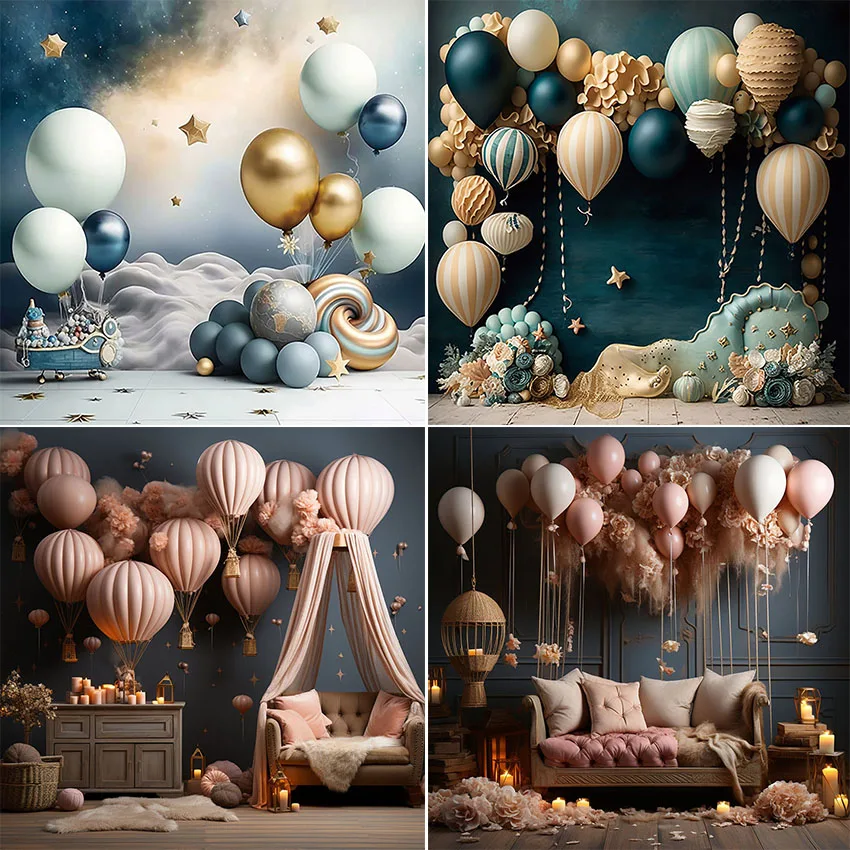 Mehofond Photography Background Indoor Hot Air Balloon Flower Kid Birthday Party Cake Smash Portrait Decor Backdrop Photo Studio