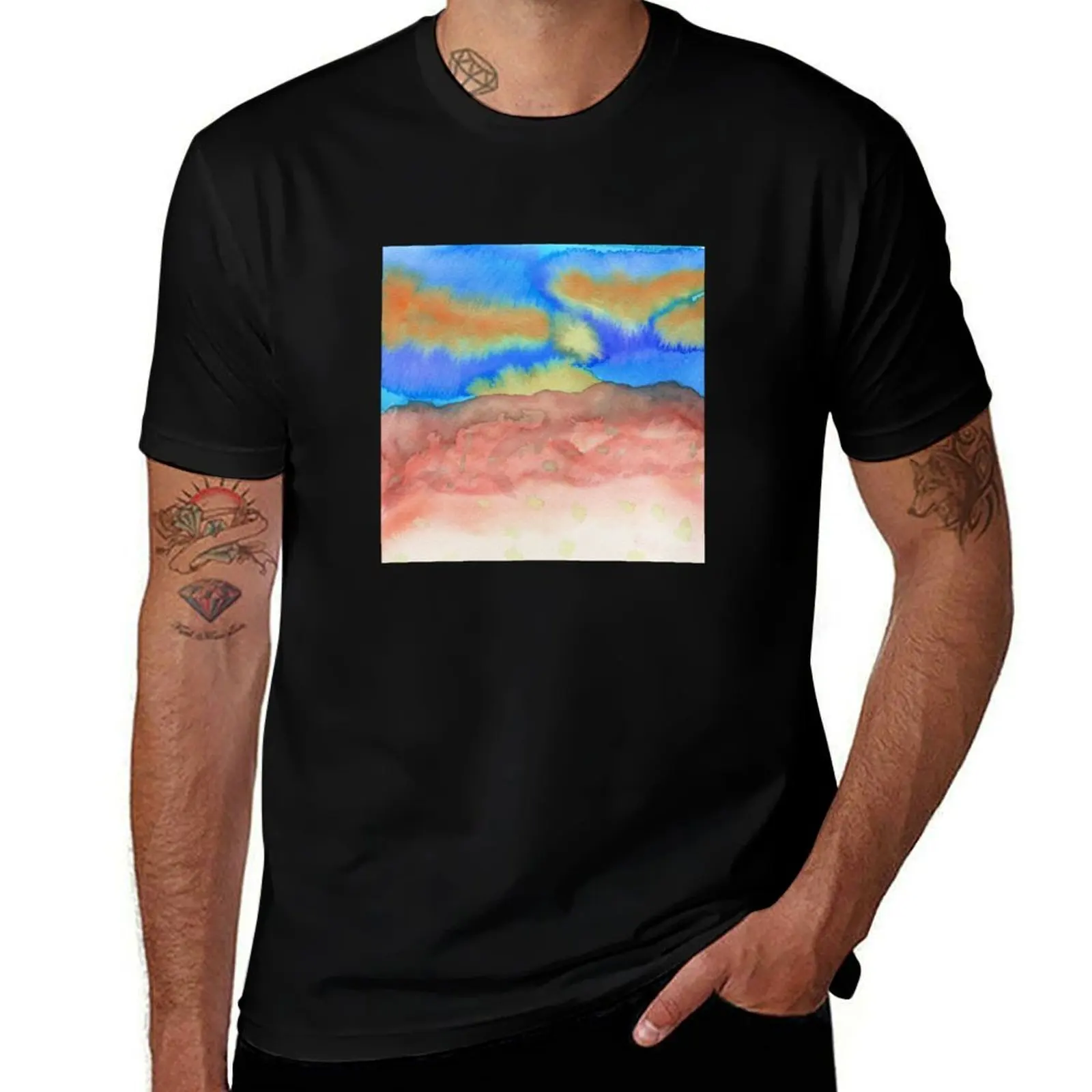 

Mountains Clouds Water Color T-Shirt Short sleeve tee funny gifts for a boy kawaii clothes men tshirt