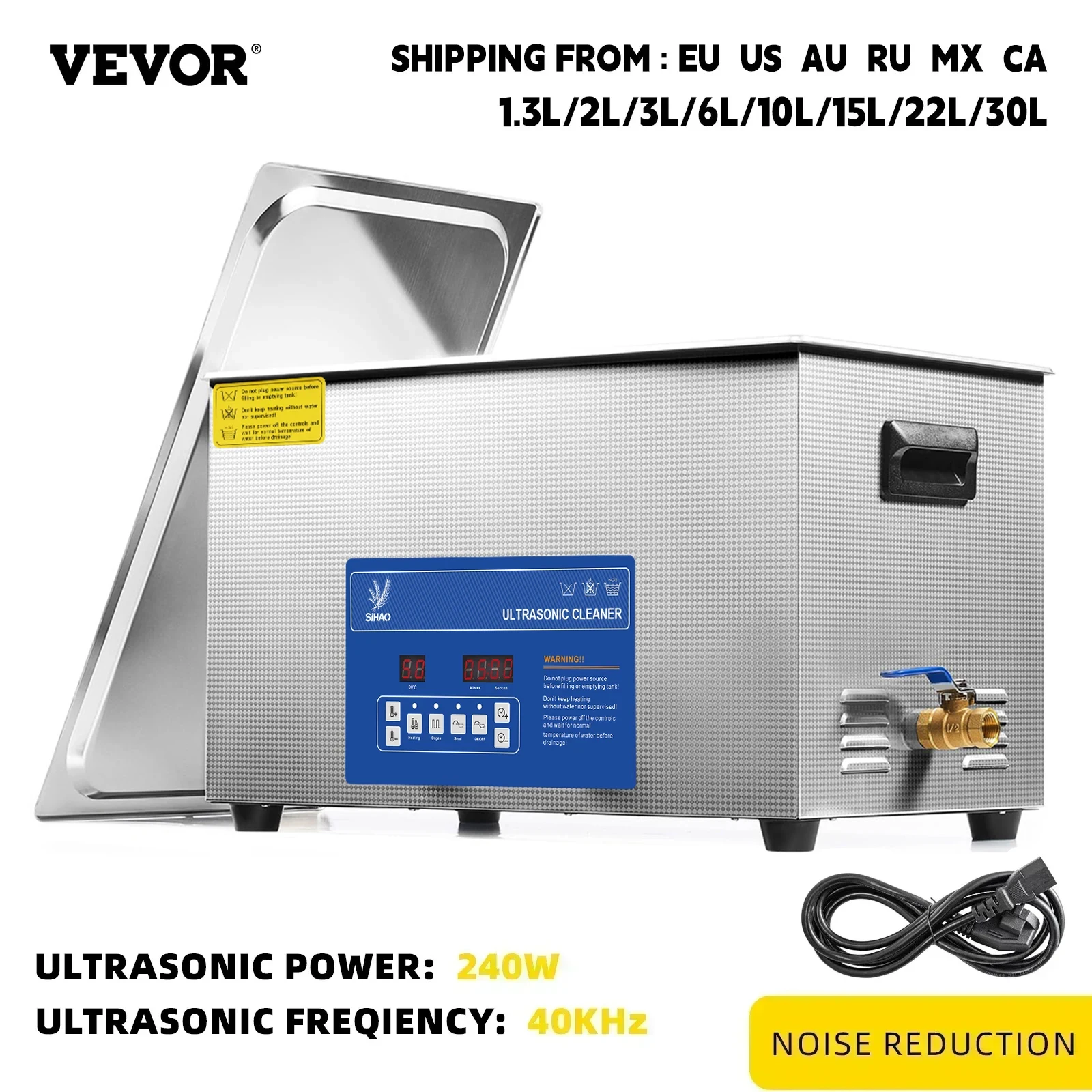 VEVOR Home Nettoyeur à ultrasons 1,3 L-30 L - Machine à ultrasons multifonction portable pour un nettoyage polyvalent et efficace